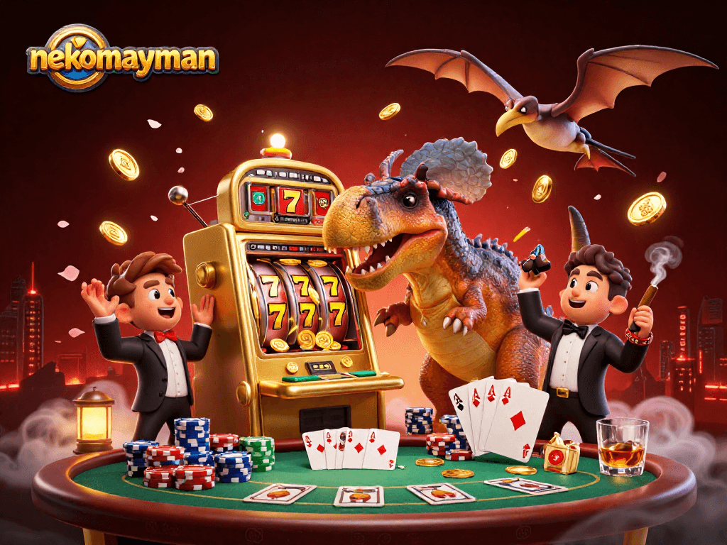 Experience the excitement of nekomayman with jackpot winning scenes and dynamic characters in a vibrant casino.