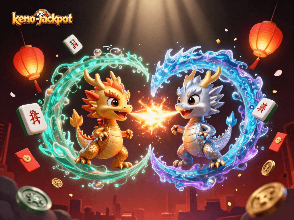 Join the excitement at keno-jackpot with flying dragons and festive elements in this vibrant illustration.