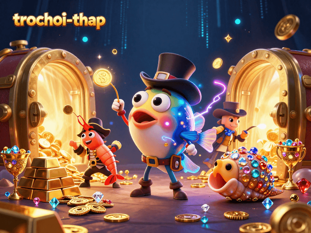 Engage in the trochoi-thap experience with deep-sea anglerfish and treasure elements.