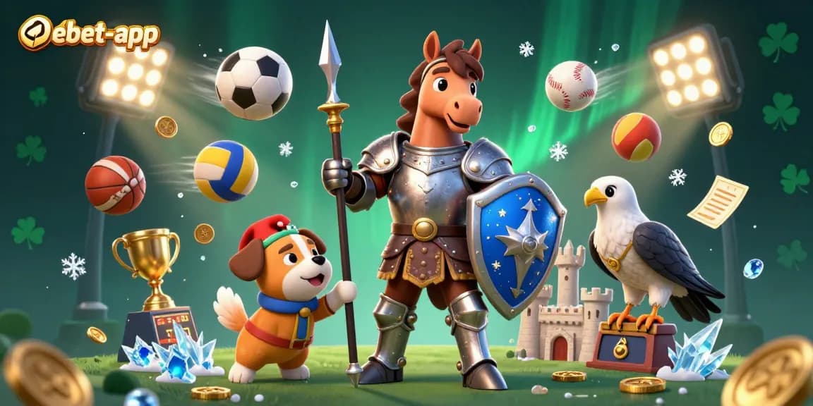 Experience thrilling adventure with debet-app, as a knight, squire puppy, and falcon engage in an exciting casino scene.