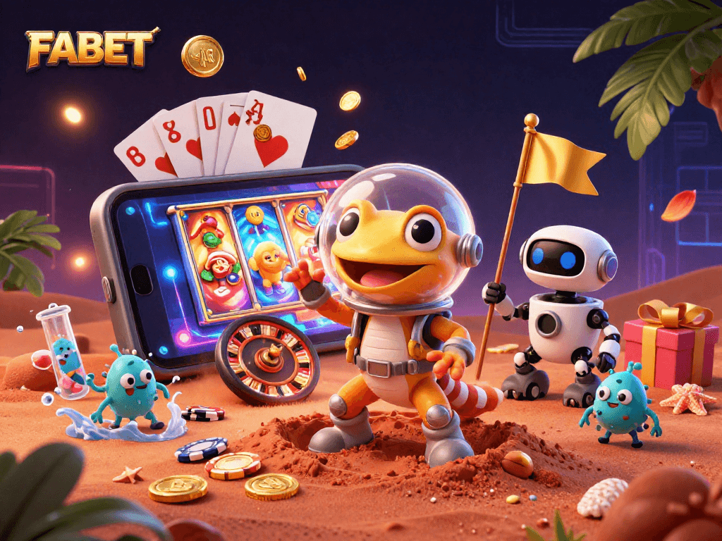 FABET offers thrilling gameplay as a Martian gecko finds a golden casino in 3D cartoon style.