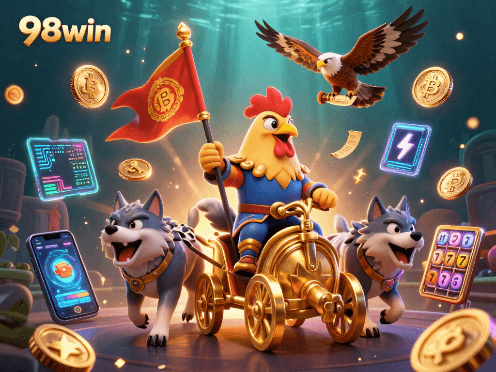 Engage with vibrant gameplay at 98win featuring a rooster warlord in a casino scene.