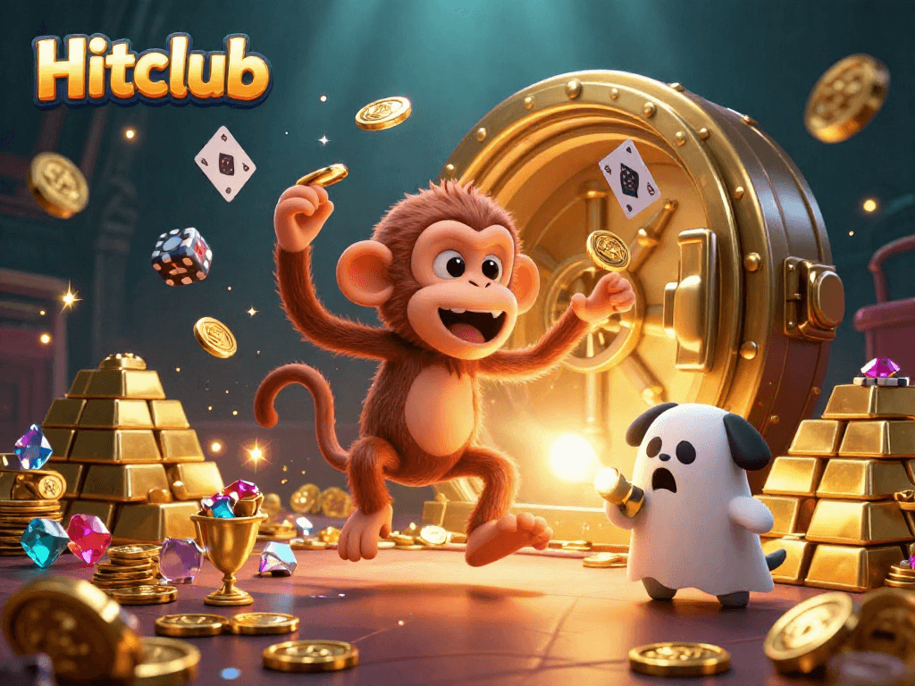 Hitclub showcases a mischievous monkey juggling gold in a vibrant, haunted casino setting.
