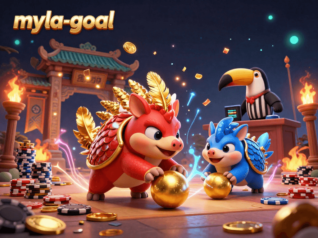 Engage with the thrilling myla-goal gaming experience where rival pangolins battle amidst golden poker chips.