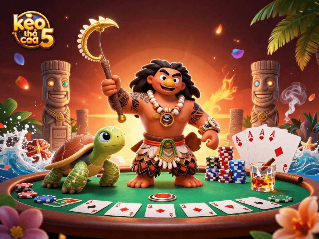 Experience thrilling bets with kèo nhà cái 5, featuring vibrant 3D demigod and poker elements.