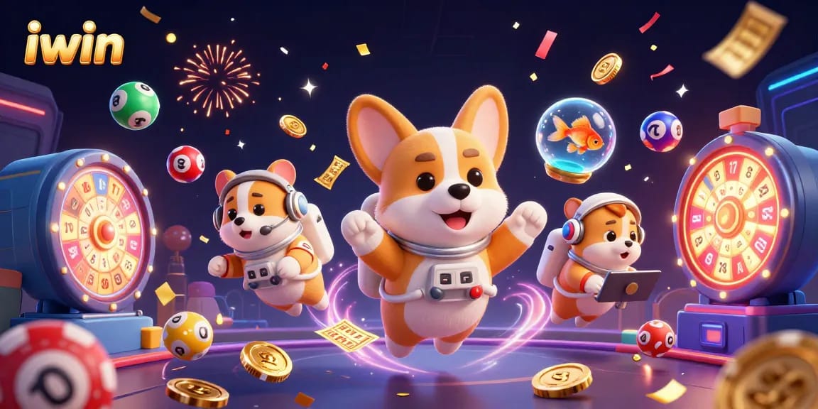 Experience iwin's dynamic gaming excitement with cartoon characters in a vibrant space casino.