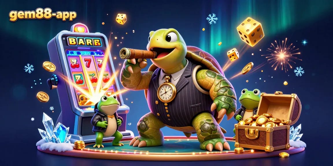 Experience thrilling gaming action with gem88-app’s vibrant casino illustration.