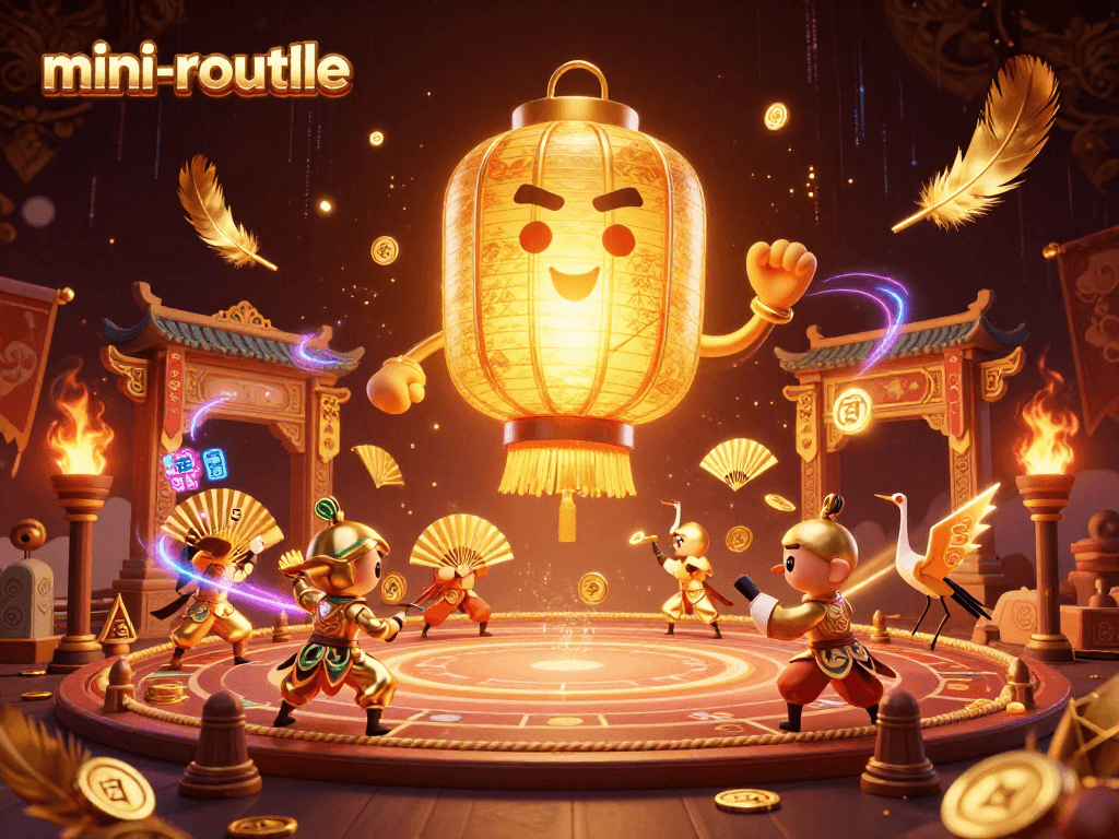 Experience thrilling mini-roulette gameplay in a colorful casino ambiance with golden lanterns and lucky symbols.