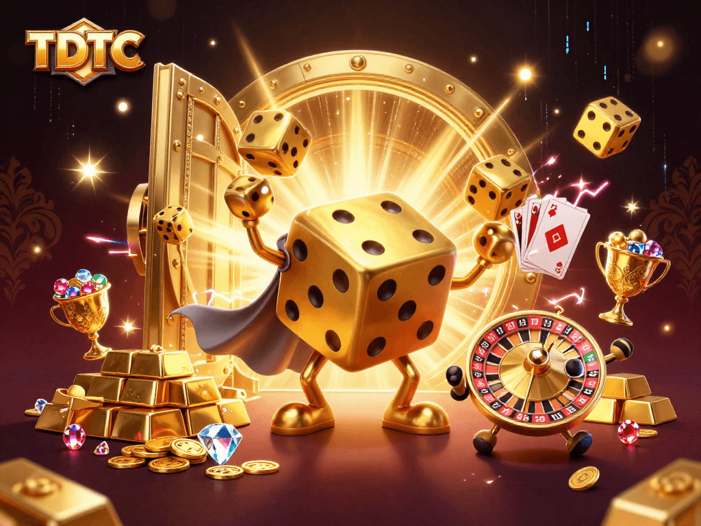 Experience thrilling gameplay with TDTC's dynamic gambling scene, featuring rich 3D casino illustrations.
