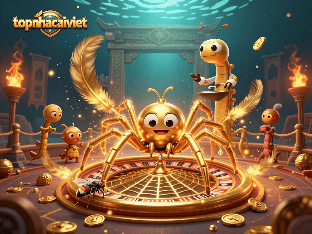 Engage with topnhacaiviet at the roulette wheel with a golden spider and centipede croupier.