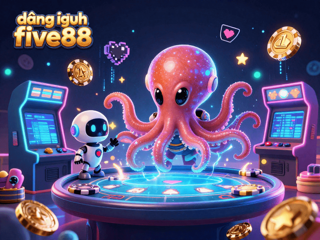 Engage with đăng nhập five88 at a vibrant 3D casino featuring an alien octopus and exciting gaming elements.