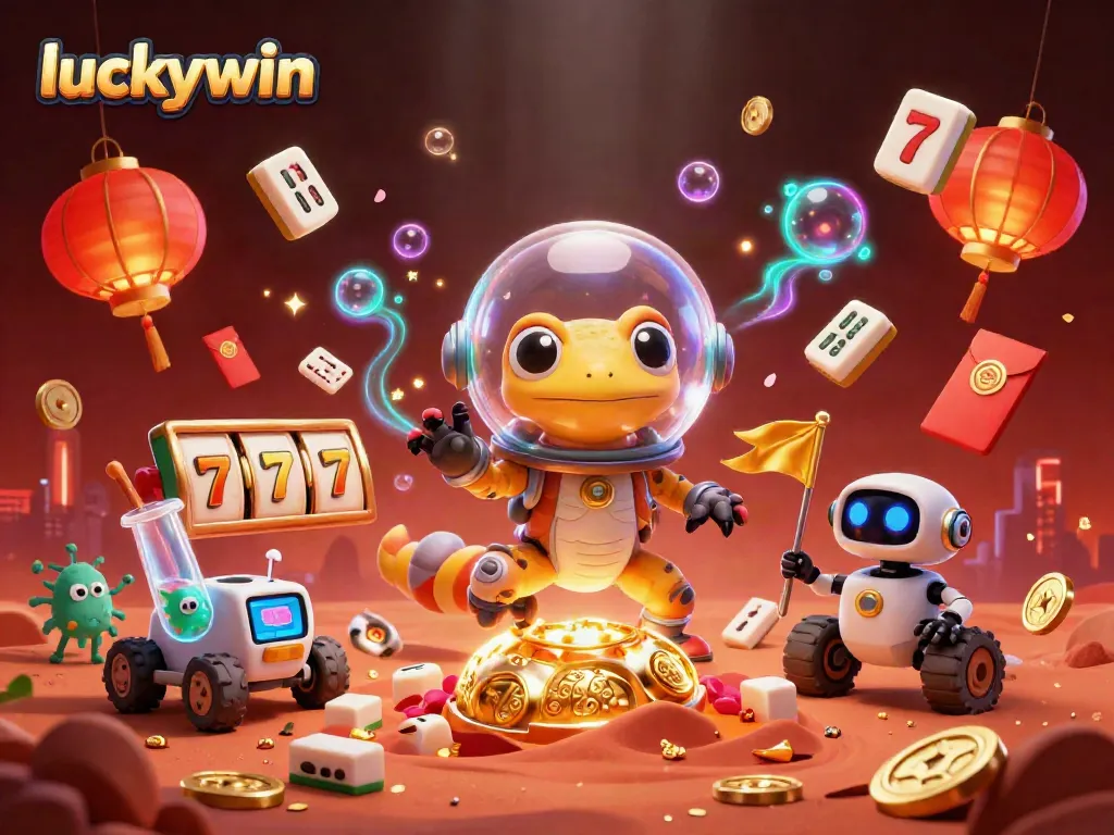 Spin the luckywin slot reels in an enchanting Martian casino scene with vibrant details.