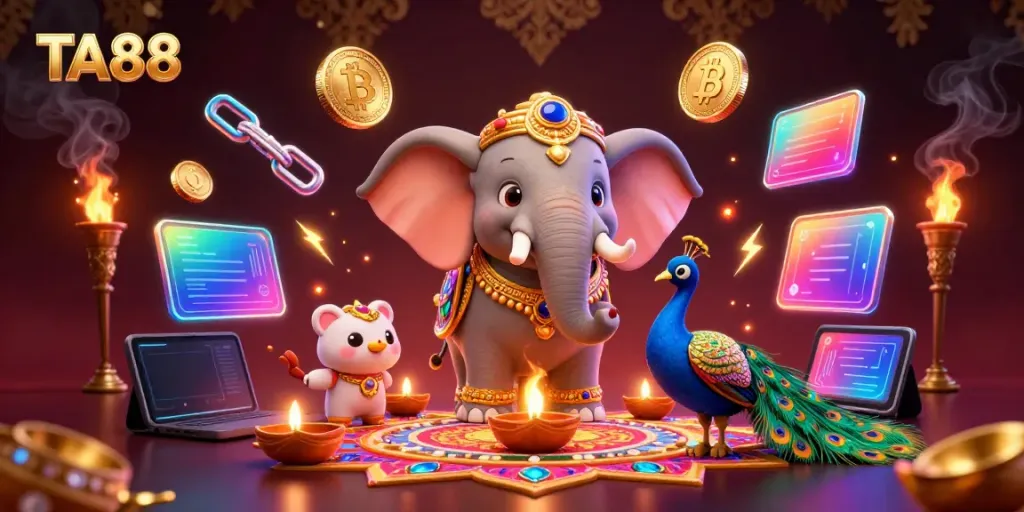 Engage in dynamic casino gameplay with TA88's vibrant 3D celebration of luck.