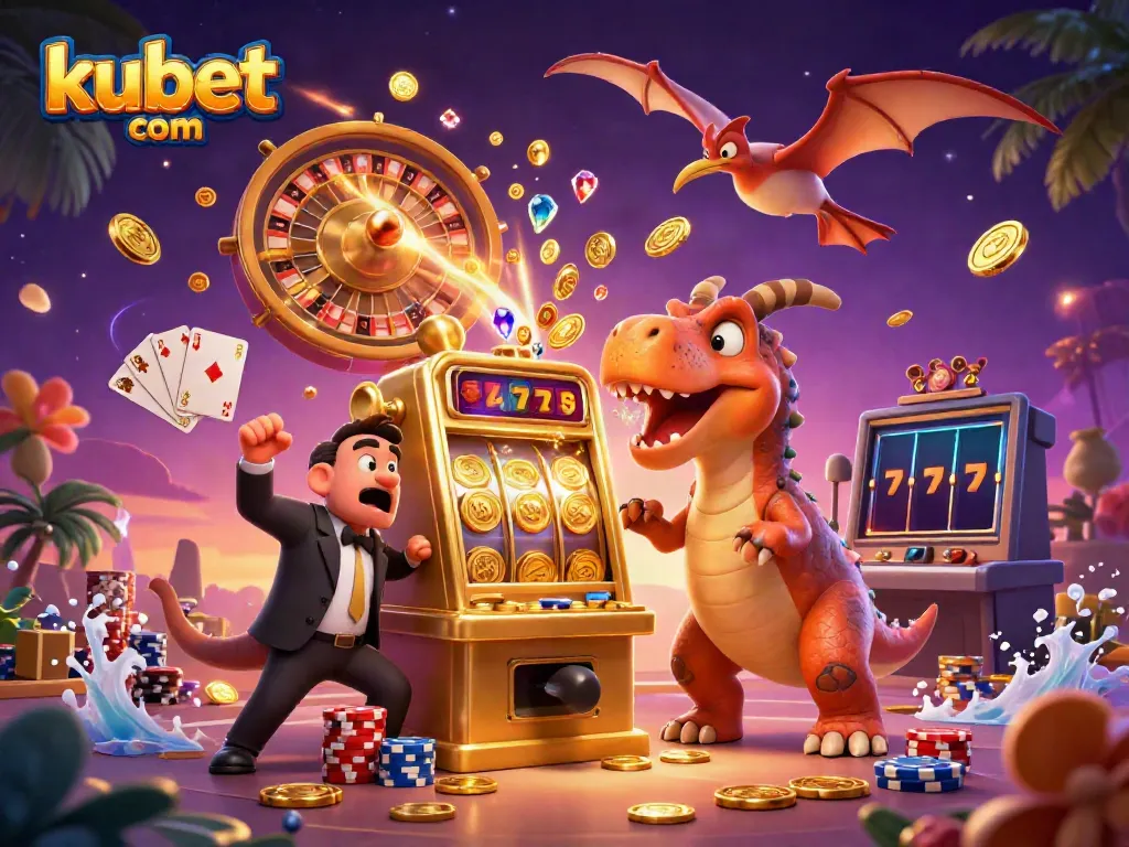 Watch kubet com's pachycephalosaurus celebrate jackpot wins with golden coins and lively casino action.