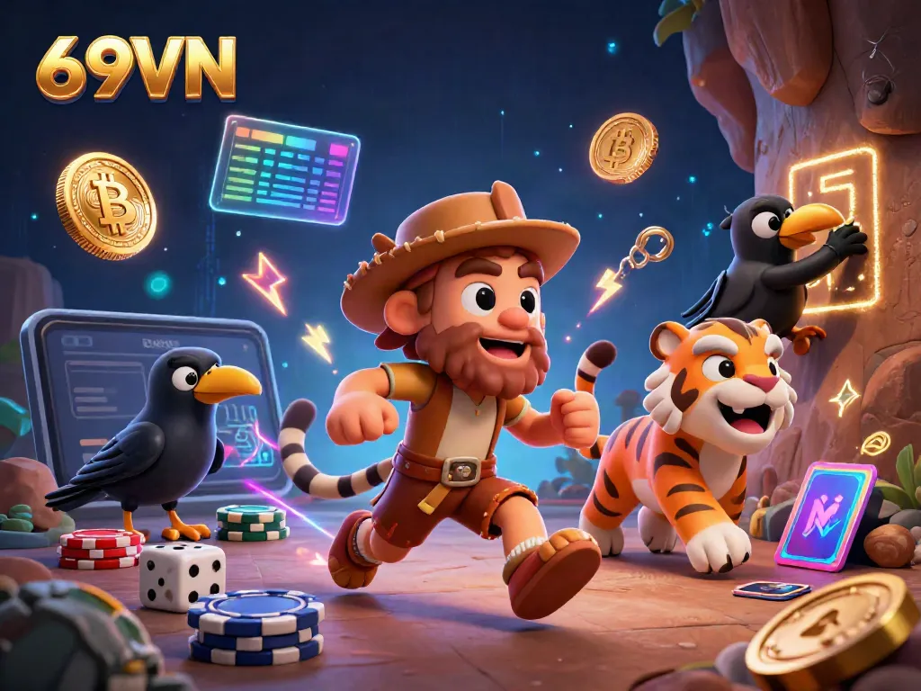 Experience thrilling gaming action at 69VN with vibrant slot reels and exciting casino elements.