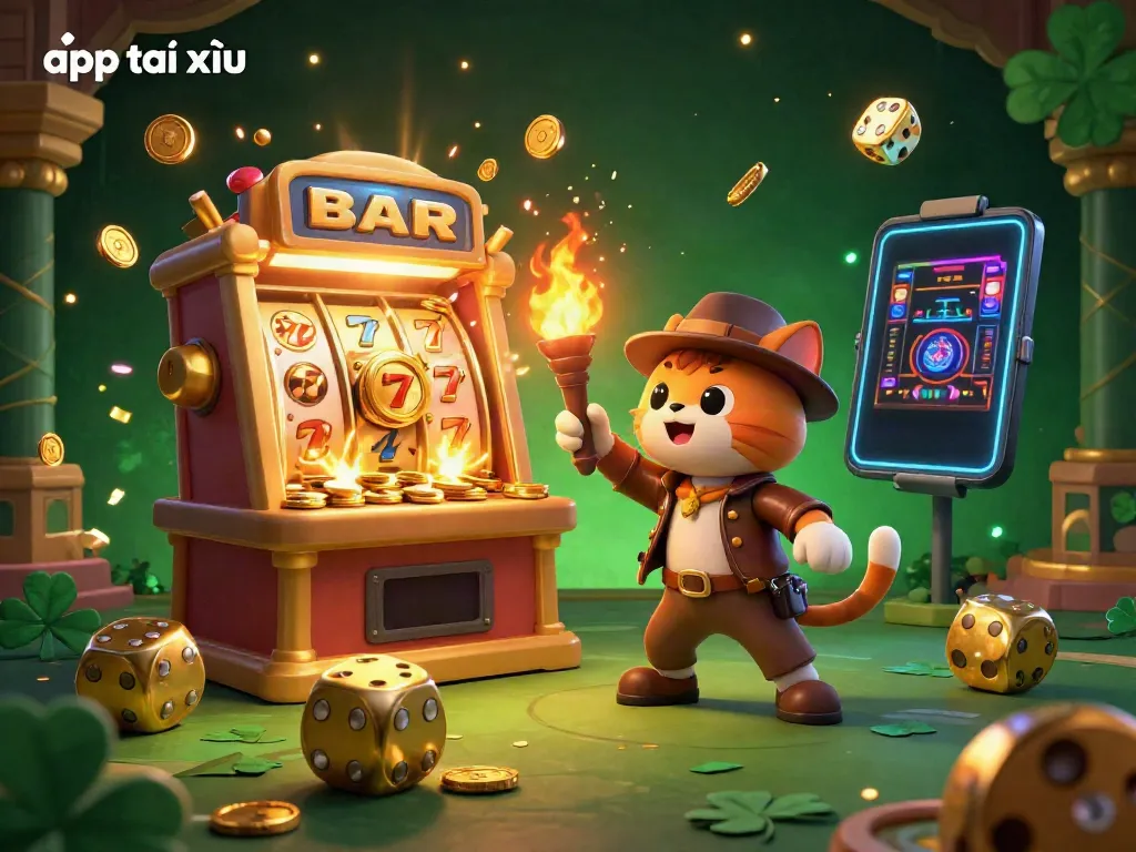Explore the exciting world of app tài xỉu with a vibrant, 3D casino adventure illustration.