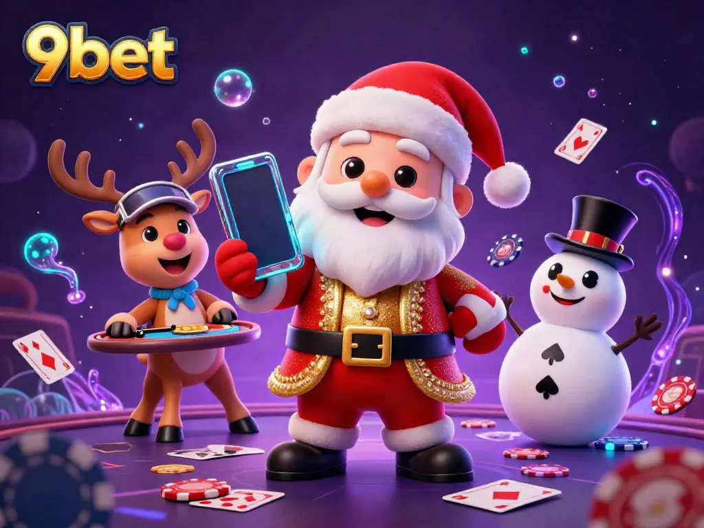 Join Santa and friends at 9bet's lively casino scene with jackpots and festive gaming fun!
