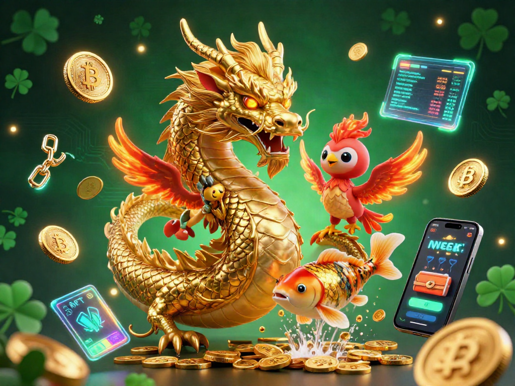 Engage with UU88 through a vivid 3D scene showcasing a dragon, phoenix, and koi in a vibrant casino atmosphere.