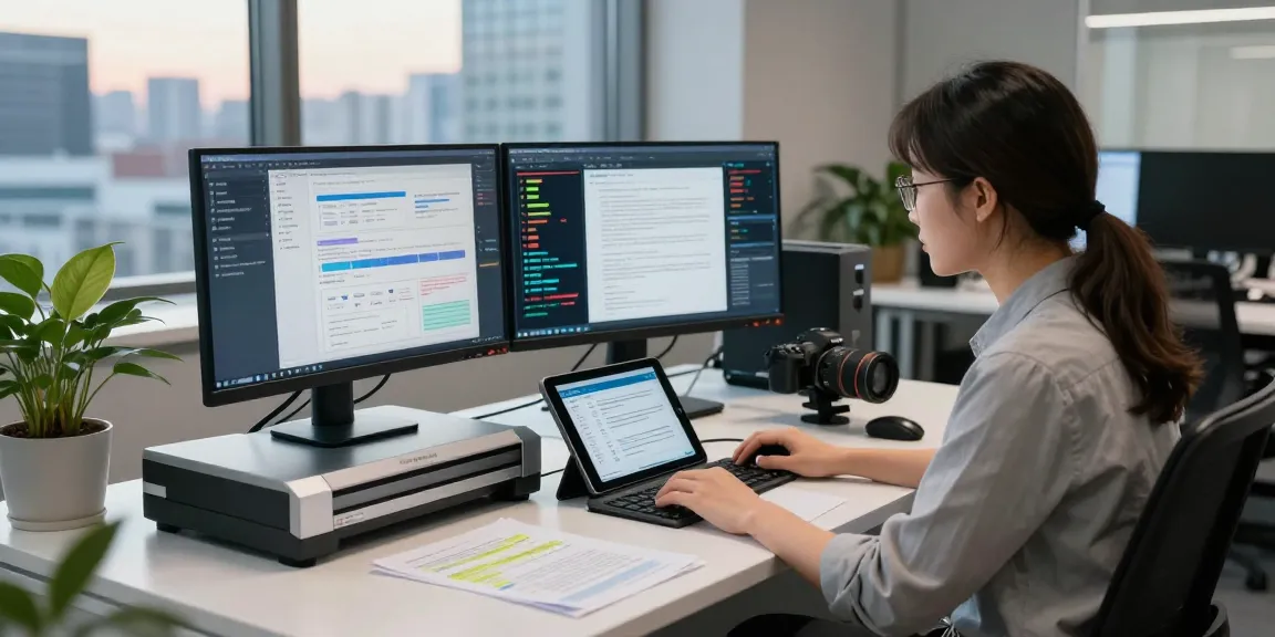 Data analyst assessing document fraud detection metrics in a modern office setting, utilizing advanced technology for accuracy and security.