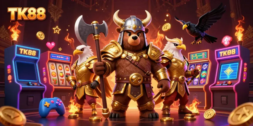 Engage with TK88 casino adventures featuring Viking characters and vibrant gaming elements.