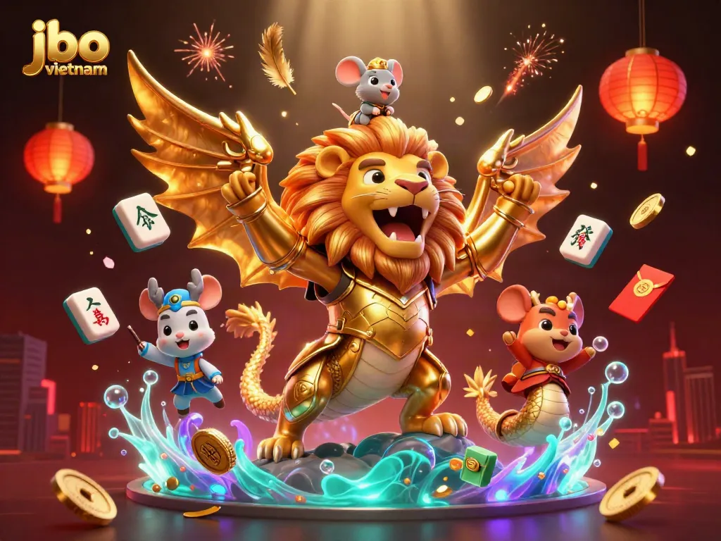 Experience thrilling gameplay at jbo vietnam with a majestic chimera and vibrant casino elements.