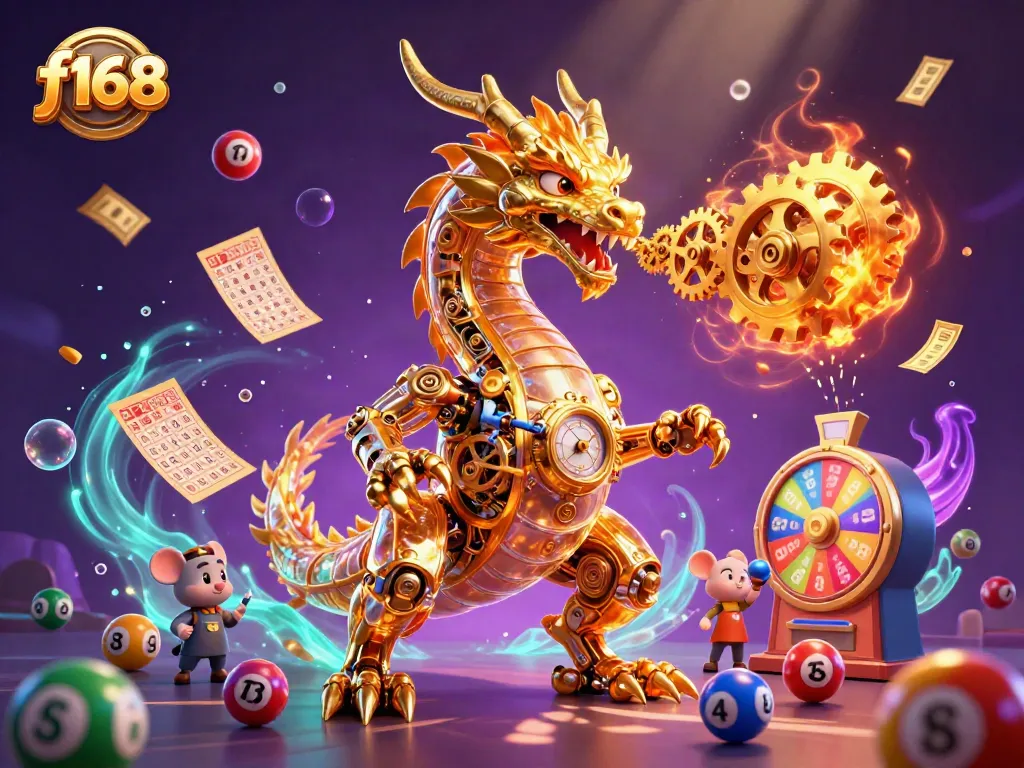 Join the thrilling game at f168 as a golden dragon breathes luck with scattered lottery balls!