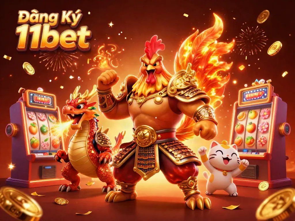 Engage with Đăng Ký 11bet using an energetic 3D casino scene featuring dynamic gaming elements.