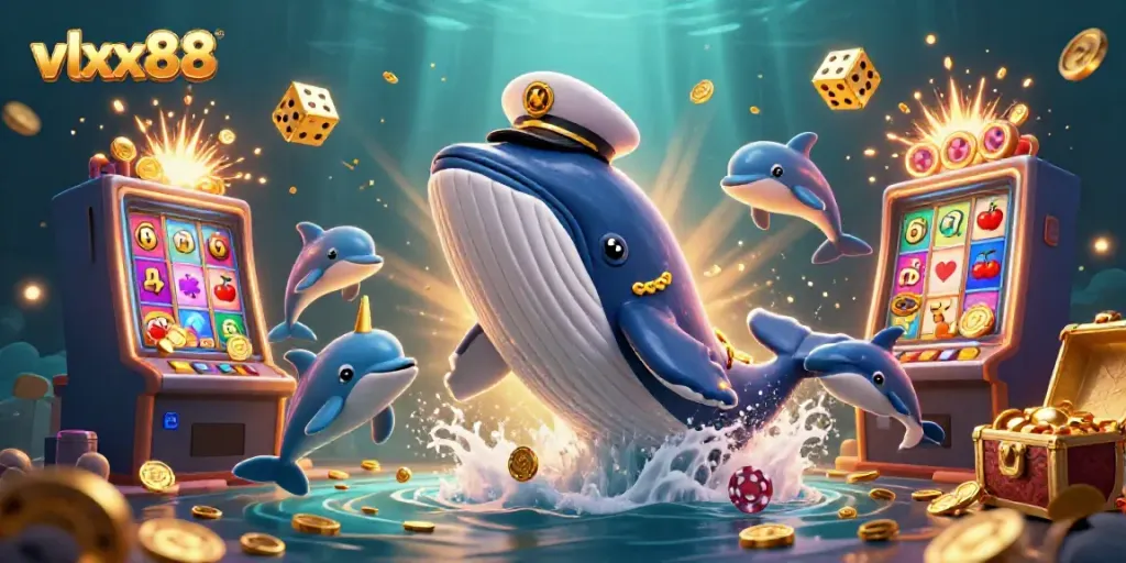 Experience winning thrills with vlxx88 in a vibrant underwater casino scene featuring playful characters.
