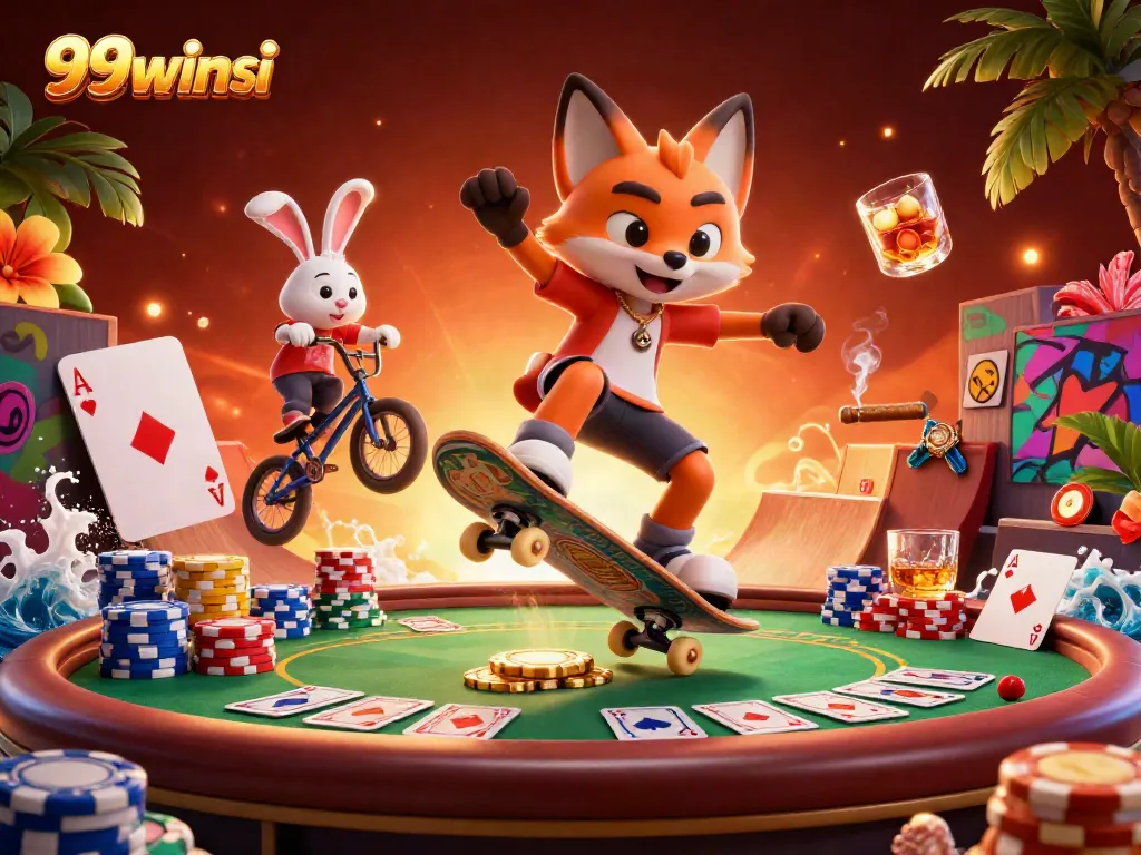 Experience thrilling moments at 99win si with a vibrant 3D illustration showcasing gambling action.