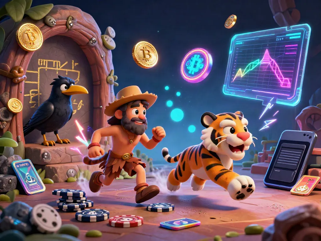 Experience the thrill of bj88 dang nhap with a vibrant prehistoric casino scene featuring cartoon characters and crypto elements.