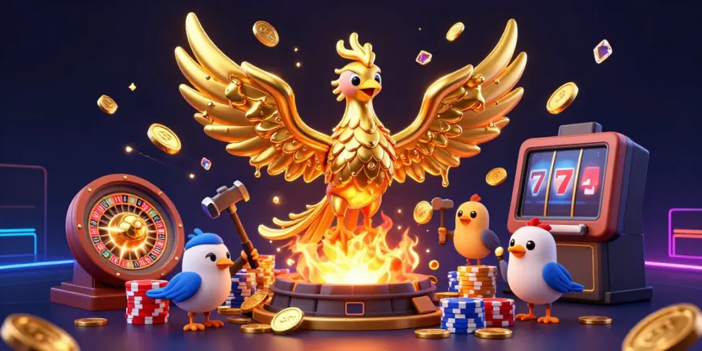 Witness the excitement of kèo nhà cái as molten gold transforms into coins among dynamic casino elements.