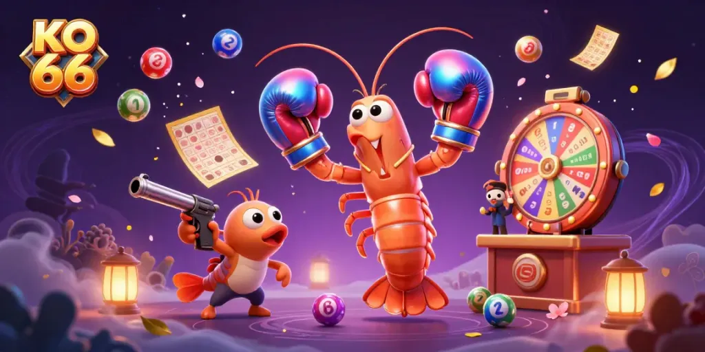 Engage with KO 66 in vibrant casino-style action featuring dynamic lottery motifs.