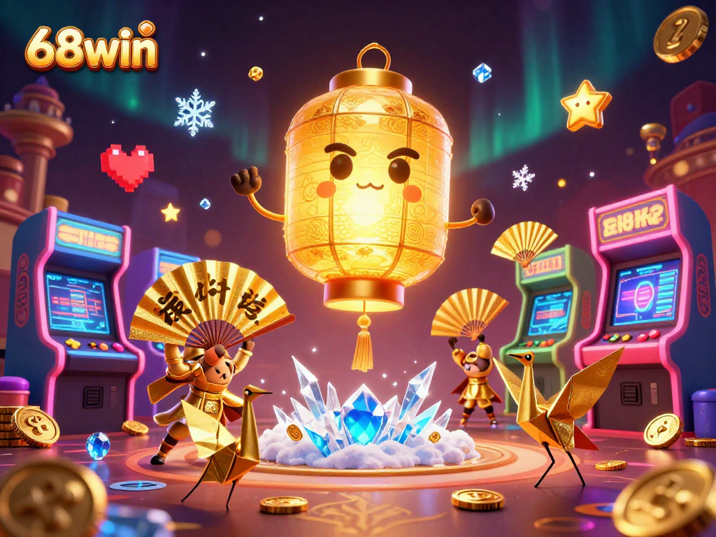 Experience the vibrant 68win gaming realm with exciting visuals and dynamic elements in this illustration.