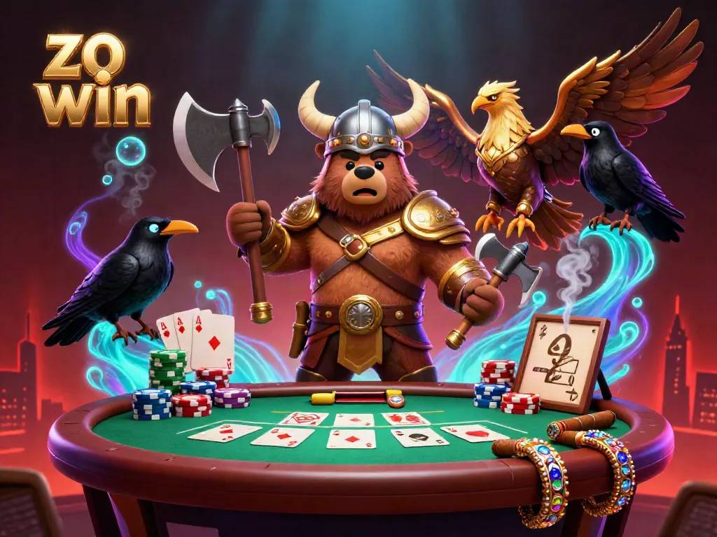 Experience thrilling gaming with the dynamic characters of zo win, engaged in an epic poker showdown.