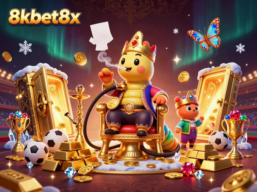 Experience the dynamic realm of 8xbet8x gambling with a vibrant 3D casino scene showcasing sports betting elements.