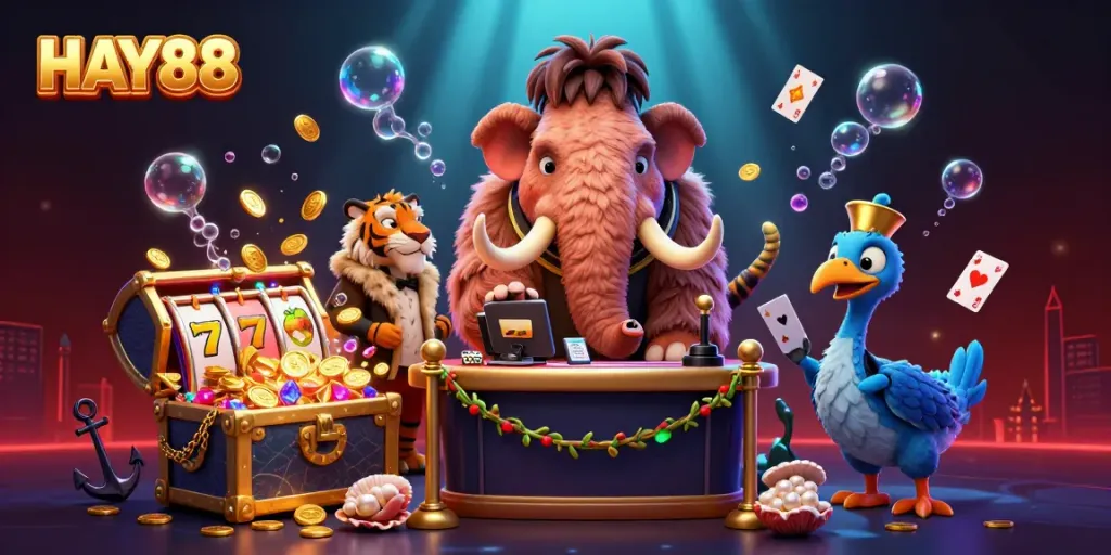 Experience the excitement of HAY88 with a vibrant scene of a casino bouncer and VIPs.