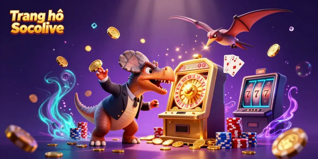 Experience excitement with Trang chủ Socolive as dinosaurs and casino elements create a dynamic jackpot scene.