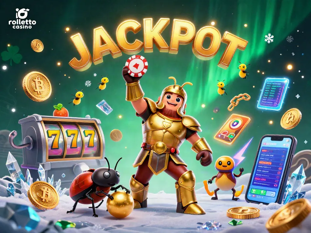 Win big at rolletto casino with an exciting 3D illustration of beetles celebrating a jackpot
