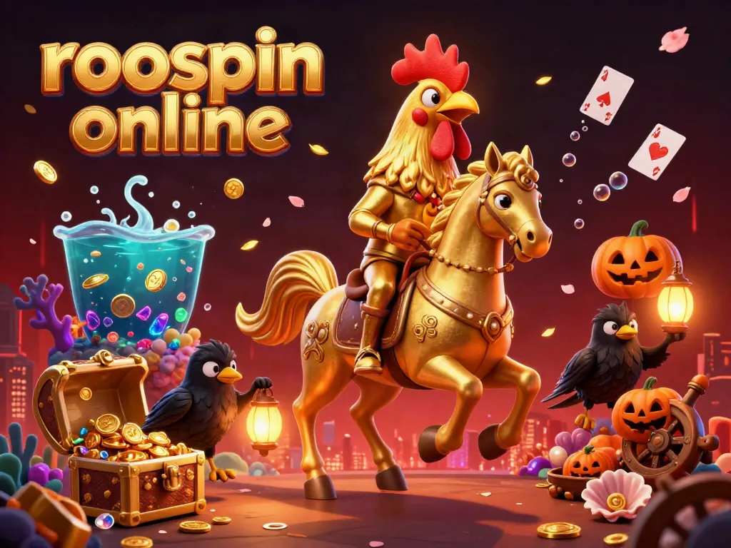 Experience the excitement of roospin online with vibrant 3D casino visuals depicting dynamic gaming elements.
