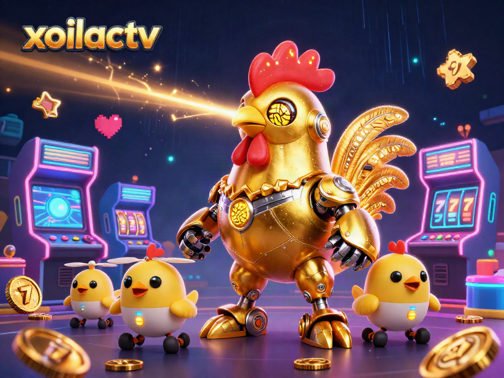 Experience thrilling gaming with xoilactv's vibrant 3D casino illustration featuring animated game elements.