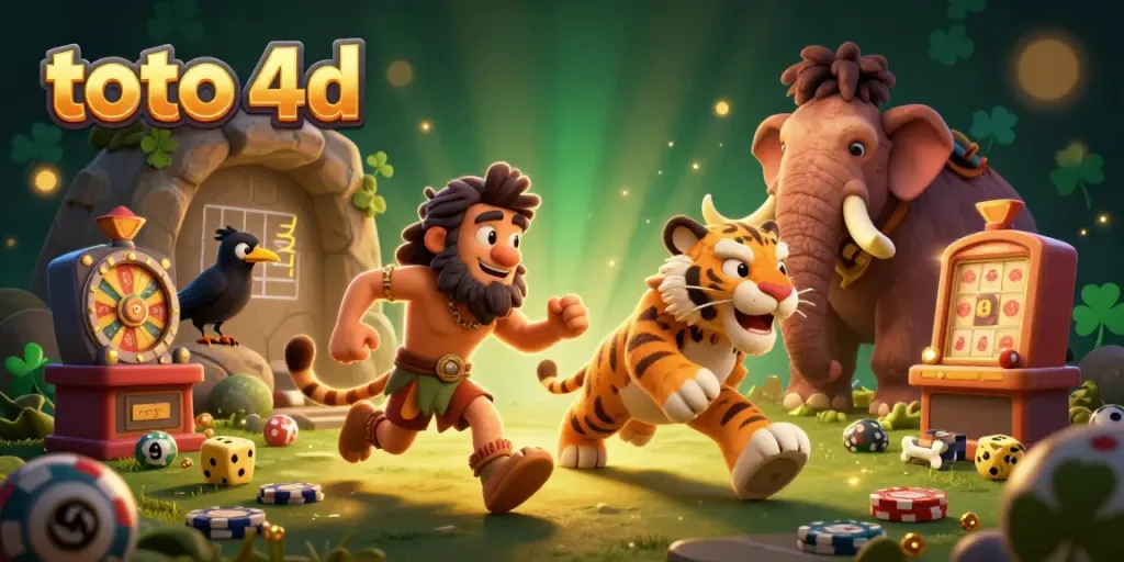 Experience the thrills of toto 4d lottery as cartoon characters manage a vibrant prehistoric casino.