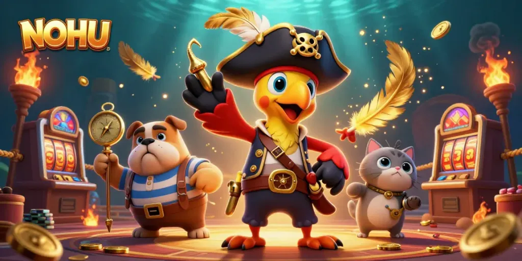 Experience thrilling gaming with NOHU’s pirate-themed slot adventure featuring colorful characters and dynamic action.