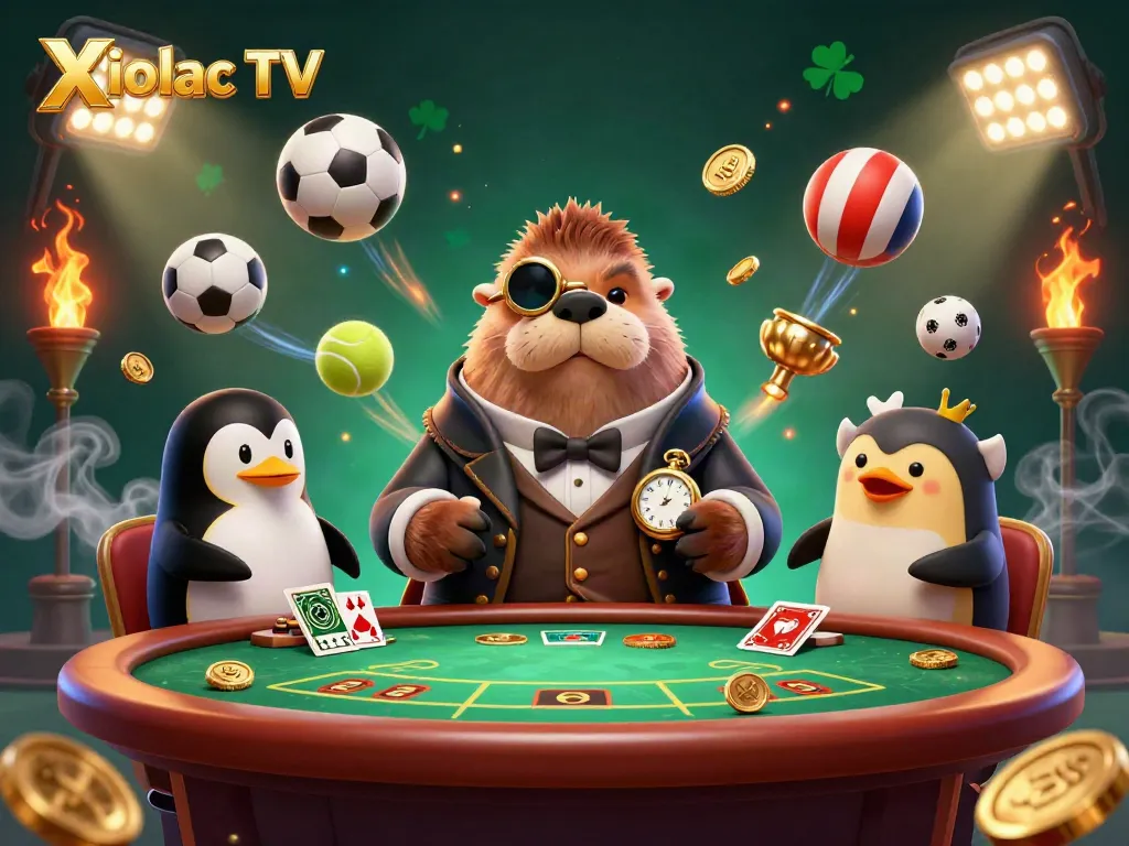 Join the action with Xoilac TV's vibrant poker scene featuring animated characters and sports elements.