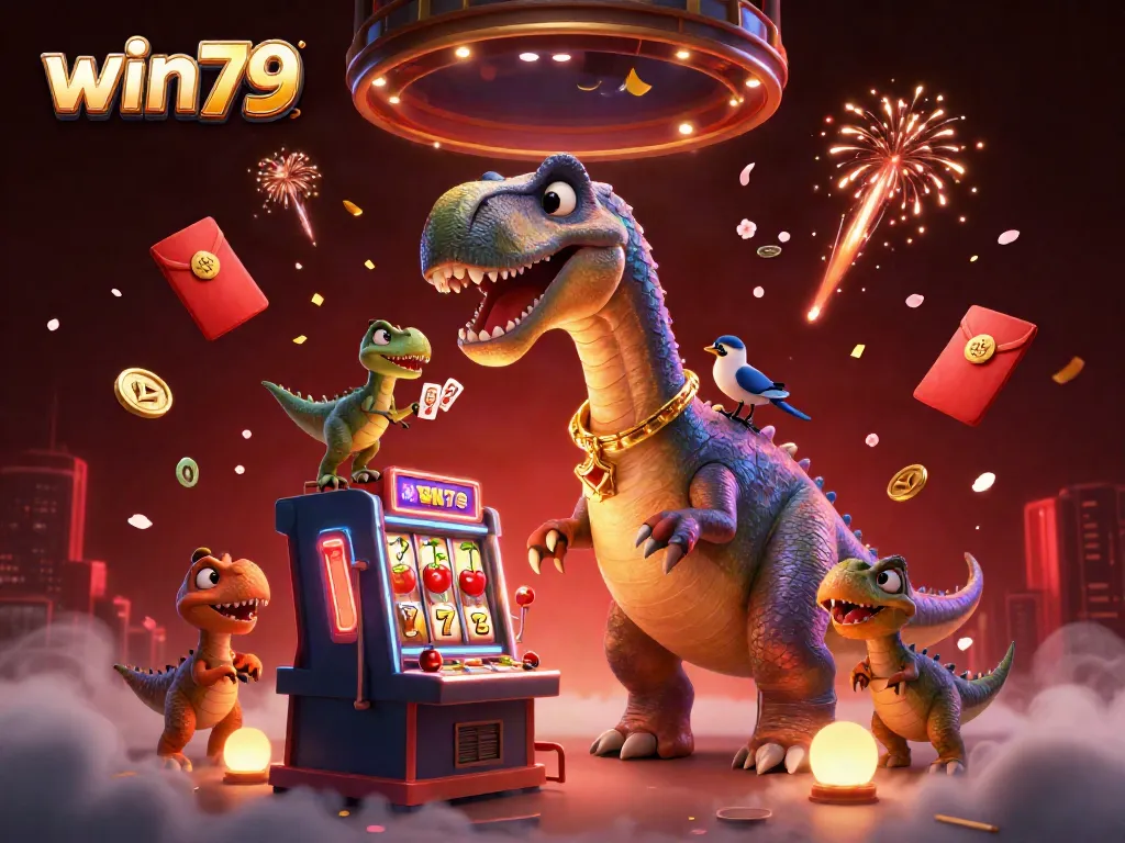 Experience the dynamic gameplay at win79, where bright slot machines and animated characters come to life in a vibrant casino setting.