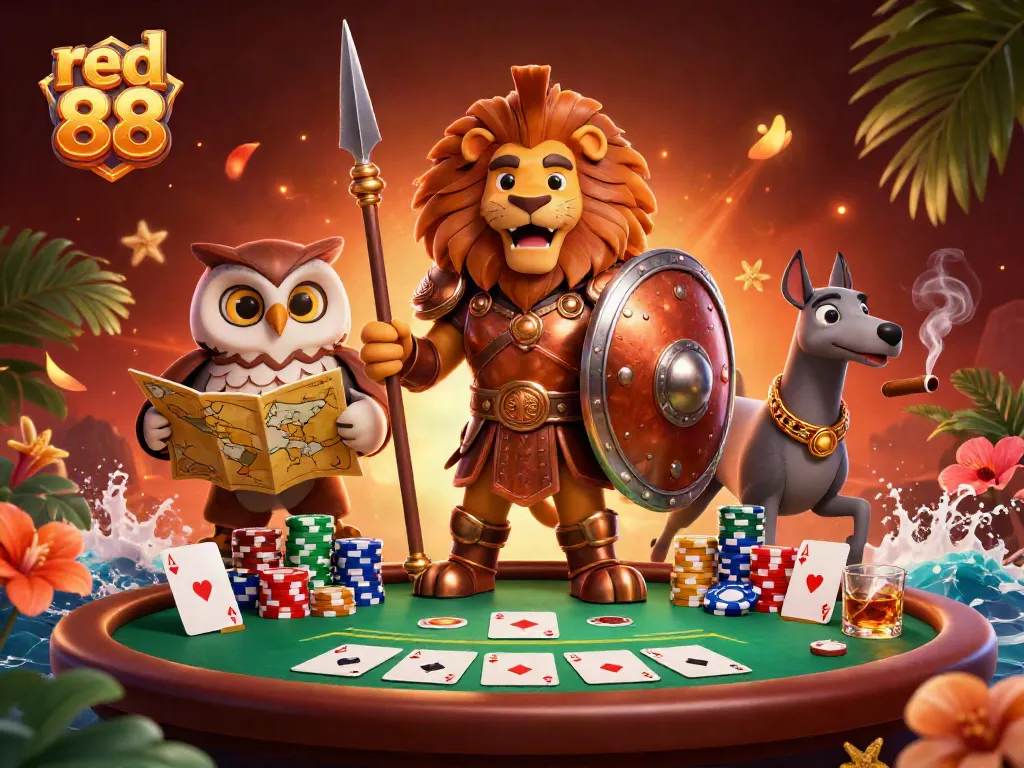 Experience thrilling gameplay at red 88 with a vibrant 3D casino illustration featuring iconic characters.