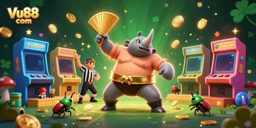 Experience the excitement at Vu88 com with vibrant casino-themed 3D illustration showcasing gaming fun.