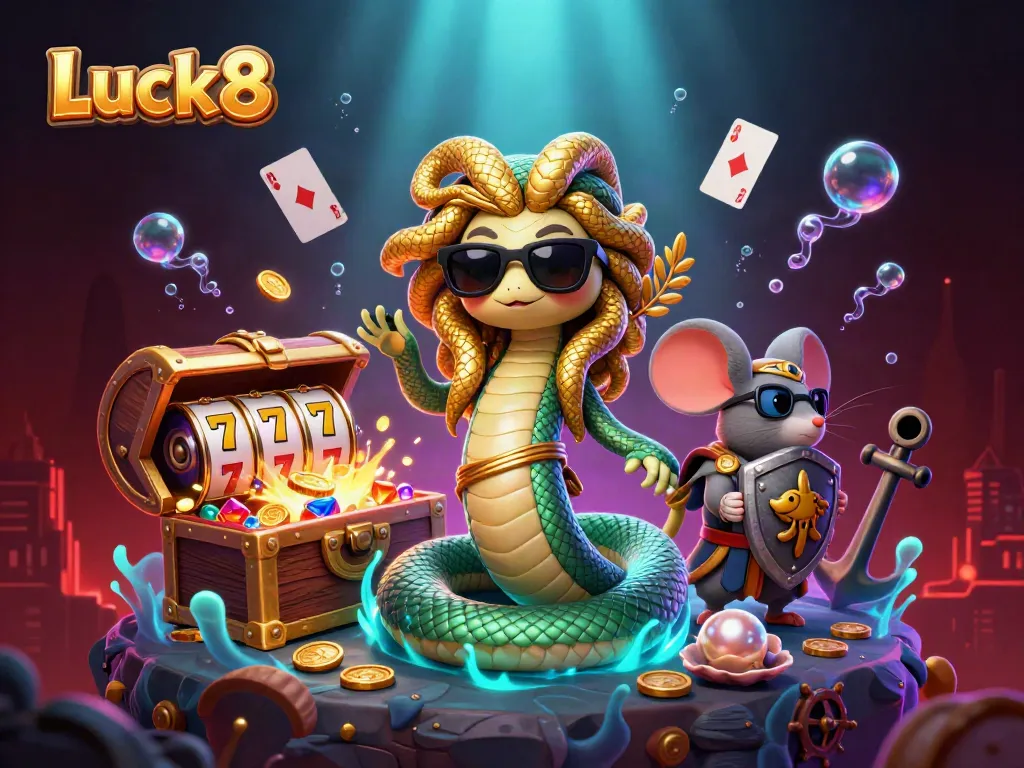 Experience winning combinations and interactive gameplay at Luck8 online casino with captivating characters.