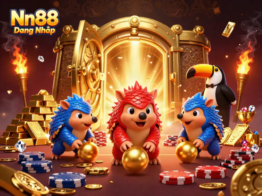 Nn88 Đăng Nhập allows players to bowl through stacks of poker chips in a vibrant casino-themed scene.