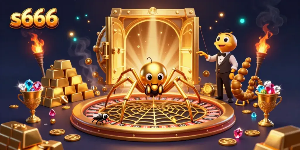 S666 players betting on a roulette wheel in a vibrant casino-themed 3D illustration, showcasing excitement.