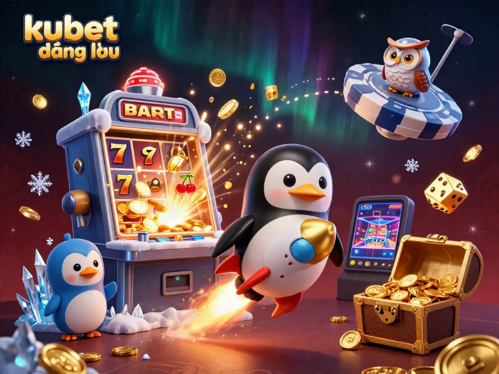 Experience the thrill of kubet đăng nhập with a vibrant, 3D casino scene showcasing exciting games and winning elements.
